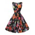 Hepburn Wind Women Vintage Floral Printed Sleeveless Swing Dresses
