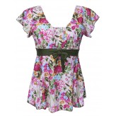 Women Plus Size Floral Printed Two-Piece Swimwear Flouncing Sleeve Swimsuit Sets