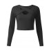 Sexy Women Cross Bandage V-Neck Solid Color Long Sleeve Crop Tops