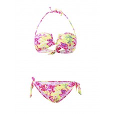 Sexy Full-Lined Strapless Bikini High Contrast Floral Blooming Pattern Swimwear Sets