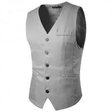 Mens Slim Fit Solid Color Single-breasted Buttons Waistcoat Fashion Business Casual Vest