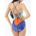 Women Sexy Vintage Criss-cross Straps Beachsuit Lace-up Backless Printing  One-pieces