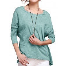 O-NEWE L-5XL Casual Women Pure Color O-Neck Long Sleeve Blouse