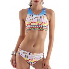 Sexy Women Mix Color High Neck Bikini Sets Printed Wireless Stretchy Beachwear