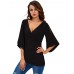 Women Sexy V-neck Flare Sleeve Pure Color Slim Blouses