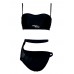 Women Sexy Padded Wireless Swimwear Backless Solid Color Comfortable Black Bikini Set