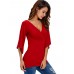 Women Sexy V-neck Flare Sleeve Pure Color Slim Blouses