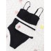 Women Sexy Padded Wireless Swimwear Backless Solid Color Comfortable Black Bikini Set