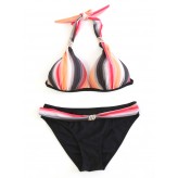 Women Sexy Plus Size Halter Rainbow Striped Underwire Bikini Low Waist Panties Swimsuit