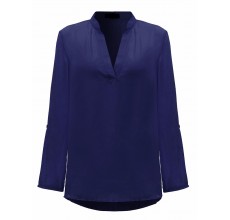 Casual Women Pure Color Adjustable Sleeve V-Neck Blouse