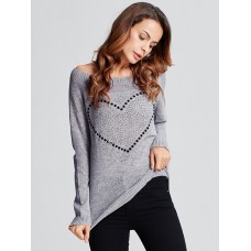 Casual Women Heart Pattern Back Bowknot Long Sleeve Pullover Sweaters