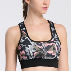 Women Shockproof Wireless Sport Bra Geometric Printed Breathable Yoga Vest Underwear