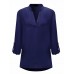 Casual Women Pure Color Adjustable Sleeve V-Neck Blouse