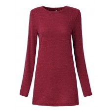 Women Long Sleeve Sexy Back Hollow Pure Color T-shirts