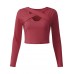 Sexy Women Cross Bandage V-Neck Solid Color Long Sleeve Crop Tops