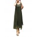 Casual Women Rayon Pure Color Sleeveless Side Slit Retro Maxi Dresses Suit