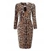 Women Leopard Printed Long Sleeve Sexy Pencil Dresses