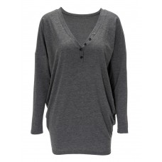 Women Long Sleeve V-neck Pure Color Casual T-shirts