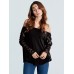 Sexy Women Off Shoulder Mesh Stitching Long Sleeve Blouses