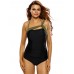 Plus Size Women Tight One-shoulder Halter Beachsuit Black Bodysuit One-pieces